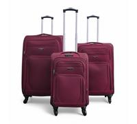 Soft Shell Lightweight Nylon 4 Wheel Travel Case Holiday Suitcase Infinity Leather Wine Medium