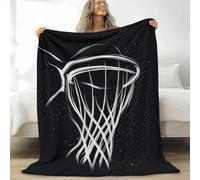 Soft Sherpa Blanket Hand-Painted Basketball Logo Fleece Throw Blankets for Kids Adults, Black Lightweight Fluffy Blanket Breathable Blankets for Sofa Bed Couch 180 x 220 cm