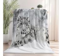 Soft Sherpa Throw Blanket 180x200 cm Warm Animal Throw Lightweight Snow Leopard Snowflakes Style Blanket for Couch Bed Couch Camping Outdoor