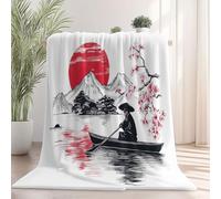 Soft Sherpa Throw Blanket 220x240 cm Warm Japanese Style Throw Lightweight Cherry Blossoms Boat Style Blanket for Couch Bed Couch Camping Outdoor