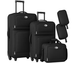 Soft Side Suitcase Set 5Pcs Black 60L,34L,16L, 3L
