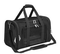 Soft-Sided Cat/Dog/Pet Carrier, Collapsible Pets Travel Carriers for Big Cats/Small Dogs with Shoulder Strap & Removable Mat, Mesh Puppy Carry Bag, Up to 16 Lbs, TSA Airline Approved(Black)