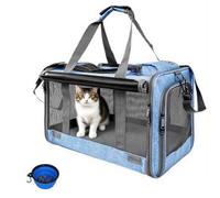 Soft Sided Cat/Dog/Pet/Puppy Carrier Bag Portable Pets Transport Carrier Foldable Travel Bag With Shoulder Strap & Removable Mat for Cats Kitten Puppy for Car Travel,Bus, Subway,Picnic,Hiking (Blue)