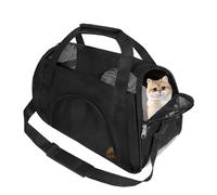 Soft Sided Comfort Cat Carrier，Portable Foldable Pet Travel Carriers Bag For Puppy/Dog With Shoulder Strap & Removable Mat，Durable Cats Basket Airline Approved(Black,M)