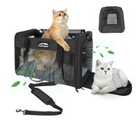 Soft-Sided Large Cat Carrier for 2 Cats, Spacious Foldable Pet Travel Carrier for Large Cats up to 25 Lbs, Double Cat Bag with Shoulder Strap, 20x13x13 Inch, Fits Maine Coon and Small Dogs, Black