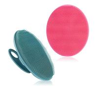 Soft Silicone Body Cleansing Brush Shower Scrubber, Gentle Exfoliating and Massage for All Kinds of Skin (Pink+Dark Green)
