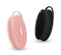 Soft Silicone Body Scrubber 2 PCS Silicone Body Shower, Silicone Loofah 2 in 1 Bath and Shampoo Brush, Body Scrubber Shower Cleaning Exfoliating Use for Sensitive Skin, Lather Well(Black and Pink)