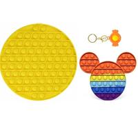 Soft Silicone Circle, Cat & Keyring Shaped Colorful Rainbow Push Pop It Bubble Sensory Fidget Stress Relief Anti-Anxiety Satisfying Relaxing Toy for Kids (Pack of 3, Multicolor)