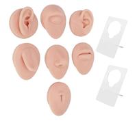 Soft Silicone Ear Mouth Nose Eye Tongue Navel Model Set with Display Rack Great for Teaching Display and Practice (Medium Skin Color)