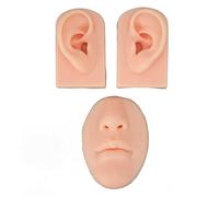 Soft Silicone Ear Nose Mouth for Practicing Suture, 3D Silicone Flexible Face Silicone Model for Nose Earrings Display, Rubber Piercing Practice Tool for Teaching Instructions (Light Skin Color)