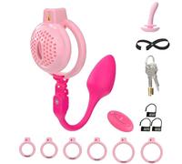 Soft Silicone Head Chastity Cage with Vibrator - Breathable Penis Cage with Adjustable Chastity Belt & 6-Size Rings, Lightweight Chastity Device Sex Toys for Men