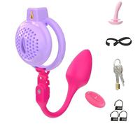 Soft Silicone Head Chastity Cage with Vibrator - Breathable Penis Cage with Adjustable Chastity Belt & 6-Size Rings, Lightweight Chastity Device Sex Toys for Men