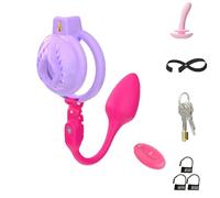 Soft Silicone Head Chastity Cage with Vibrator - Breathable Penis Cage with Adjustable Chastity Belt & Invisible Lock, 6-Size Rings Lightweight Chastity Device BDSM Sex Toys for Men