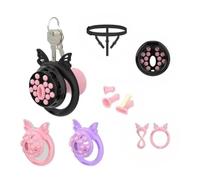 Soft Silicone Male Chastity Cage Kit, Lock, Urethral Sound, 4 Matching Rings