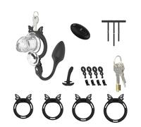 Soft Silicone Male Chastity Cage with Vibrating Anal Butt Plugs，Black：S | Made from soft silicone with 4 adjustable rings, remote control and accessories for a comfortable fit.
