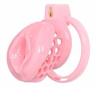 Soft Silicone Male Chastity Device Penis Cage Lock Imitating Female Vagina with 6 Cock Ring Catheter Man Sex Toys Adult Product (Pink, M)