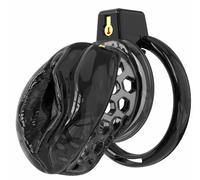 Soft Silicone Male Chastity Device Penis Cage Lock Imitating Female Vagina with 6 Cock Ring Catheter Man Sex Toys Adult Product (Black Clear, M)