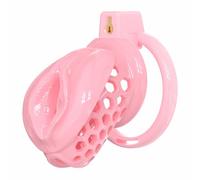 Soft Silicone Male Chastity Device Penis Cage Lock Imitating Female Vagina with 6 Cock Ring Catheter Man Sex Toys Adult Product (Pink, L)