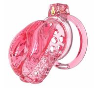 Soft Silicone Male Chastity Device Penis Cage Lock Imitating Female Vagina with 6 Cock Ring Catheter Man Sex Toys Adult Product (Pink Clear, L)