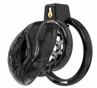 Soft Silicone Male Chastity Device Penis Cage Lock Imitating Female Vagina with 6 Cock Ring Catheter Man Sex Toys Adult Product (Black Clear, S)