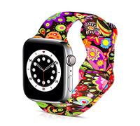 Soft Silicone Printed Sport Strap Compatible with Apple Watch Band 38mm 40mm 42mm 44mm Sport Band for iWatch Series 6 5 4 3 2 1 SE, Colorful Paisley Peace Hippie Flowers, 38mm 40mm, Modern