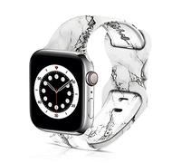 Soft Silicone Printed Strap Compatible with Apple Watch 38mm 40mm 42mm 44mm Men Women Sport Replacement Strap for iWatch Series 6 5 4 3 2 1 SE, White Marble, 42mm 44mm, Contemporary