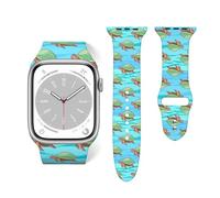 Soft Silicone Strap Compatible with Apple Watch Band 38mm 40mm 42mm 44mm,Green Sea Turtles Replacement Sport Band for iWatch Series