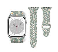 Soft Silicone Strap Compatible with Apple Watch Band 38mm 40mm 42mm 44mm,Sage Green Daisy Pattern Replacement Sport Band for iWatch Series