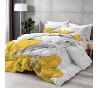 Soft Single Duvet, All-Year Round Premium Breathable Quilt for All Seasons Minimalist Doodle Bird, Machine Washable Bedding 135x200 cm, Yellow Flowers
