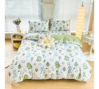 Soft Single Duvet Cover Set 135x200cm 2 Piece Bedding Set with Zipper Closure and Pillow Case, Non Iron Quilt Cover for Cozy Sleep Little Green Dinosaur