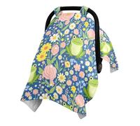 Soft Skin Friendly Baby Car Seat Cover Converts to Play Mat Nursing | Washed Cotton Outer Surface Minky Baby Blanket Stroller Carrier Travel Floral Frog Silhouette