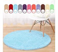 Soft Sky Blue Chenille Round Bath Mat Non-Slip Shaggy Microfiber Water Absent Machine Washable 120cm - Perfect for Bathroom Decor and t