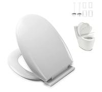 Soft Slow Close Toilet Seat Oval Shape with Easy Top Fix, White Plastic Loo Seat, Thickened & Antibacterial, Universal WC Toilet Bathroom Plastic Loo Seat Easy Clean