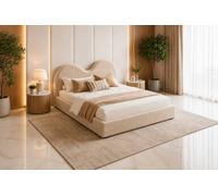 SOFT SNOOZE BEDS Niana Teddy Boucle Upholstered Ottoman Storage Gas Lift Bed in Beige | Size: Small Double SOFT SNOOZE BEDS Beige Small Double