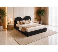 SOFT SNOOZE BEDS Niana Teddy Boucle Upholstered Ottoman Storage Gas Lift Bed in Black | Size: Small Double SOFT SNOOZE BEDS Black Small Double