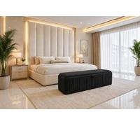 SOFT SNOOZE BEDS Ottoman Storage Box Chesterfield Velvet Blanket Toy Box Footstool in Black | Size: 150 cm x 45 cm SOFT SNOOZE BEDS Black 150 cm x 45 cm