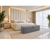 SOFT SNOOZE BEDS Ottoman Storage Box Chesterfield Velvet Blanket Toy Box Footstool in Grey | Size: 150 cm x 45 cm SOFT SNOOZE BEDS Grey 150 cm x 45 cm