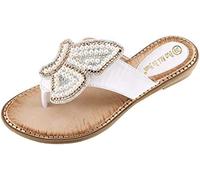 Soft Sole Pearl Women's Fowers Shoes Round Toe Rhinestone Sandals Wedge Fashion Women's Sandals One Strap Sandals for Women (E red)