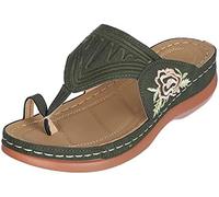 Soft Sole Pearl Women's Fowers Shoes Round Toe Rhinestone Sandals Wedge Fashion Women's Sandals One Strap Sandals for Women (A Green)