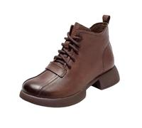 Soft Soled Biker Boots Soft Thick Bottom Lace Up Ankle Boots Work Comfortable Height Increase Ladies Boot Spring and Autumn Retro Frenulum Square Heel Women's Ankle Boot (Brown, 6)