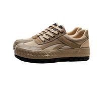 Soft Soled wear Resistant and Anti Slip Labor Protection Shoes for Men Flat Bottomed Construction Sites farmland Work Release Shoes (Khaki,9)