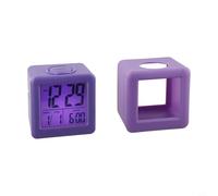 Soft Square LCD Digital Alarm Clock with for Light and Snooze Function, 12/24 Hour Display, Backlight for Kids Room, Battery Pow(Purple)