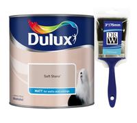 Soft Stone Walls & Ceilings Matt Emulsion Paint 2.5L + 3" Emulsion Paint Brush - Smooth Creamy Finish, Quick Dry, Low VOC, Easy Application for Walls & Ceilings