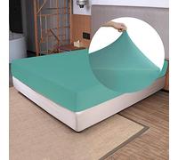 Soft Stretch Full Size Fitted Sheet Only for Double Bed - 4-Way Stretchy Jersey Knit, T-Shirt Feeling & Ultra Soft, Wrinkle Free, Non-Slip & Snug Fit for Mattress (Deep: 5''-16'') - Aqua, Full