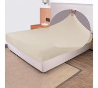 Soft Stretch Queen Size Fitted Sheet Only - Jersey Knit & Cozy T-Shirt Like, 4-Way Stretchy Snug Fit & Wrinkle Free, No More Slipping Mattress Sheets - Creamy Beige, Queen