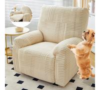 Soft Stretch Recliner Covers with Pockets Washable Plush Slipcovers for Living Room Recliners Beige A Single Size Durable Furniture Protection