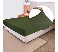 Soft Stretch Twin Fitted Sheet Only - Jersey Knit & Cozy T-Shirt Like, 4-Way Stretchy Snug Fit & Wrinkle Free, No More Slipping Single Bed Sheets Bedsheet - Dark Olive Green, Twin