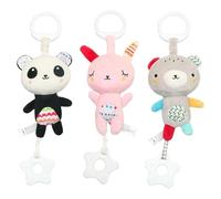 Soft Stroller Toy - Rattle with Teether | PP Cotton Plush Animal Bell, Crib Car Seat Toy, Colorful Sensory Play for Boys Girls, Pink Grizzly Bear Panda