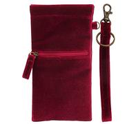 Soft Sunglass Pouch squeeze top extra-Large soft eyeglass case wristlet lanyard & cleaning cloth, Velvet Wine, Large