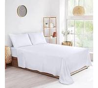 Soft Super King Flat Sheet Pack of 4 Poly Cotton White Hotel Quality Bedding Fade & Shrink Resistant Easy Care & Durable
